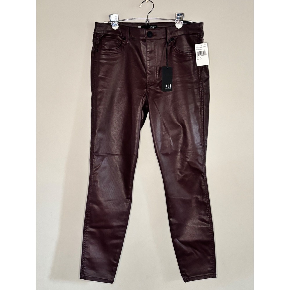 NEW KUT From The Kloth Donna Fab Ab Coated Skinny Ankle Pants Bordeaux Size 10